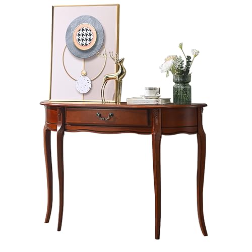 Holz Konsolentisch mit Schublade Eingangstisch Halbmond Eleganter Vintage Sofatisch für Wohnzimmer Eingangsbereich Flur von Generisch