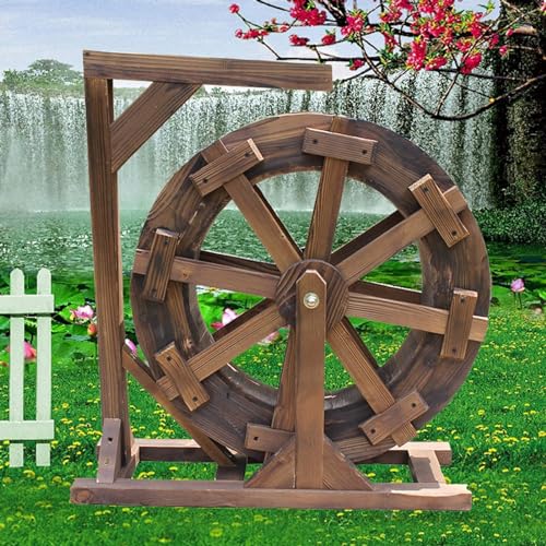 Holz Wasserrad Brunnen Deko Garten Wasserspiel für Terrasse Teich Pool Retro Landhausstil von Generisch