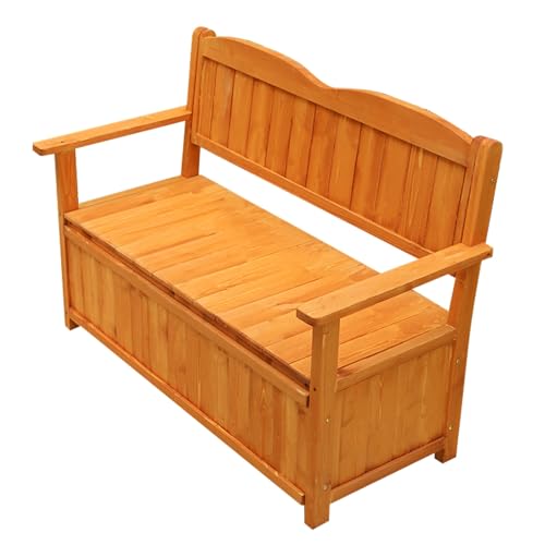 Holzbank mit Stauraum für den Außenbereich, mit Rückenlehne und Armlehnen, wasserdicht und sonnenfest, 400 kg Kapazität, ideal für Terrasse, Balkon, Garten, Hof, Möbel (braun) von Generisch