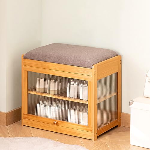 Holzbank mit weichem Kissen, 2-stöckiges Schuhregal, Schrank für Eingangsbereich, Wohnzimmer, Schlafzimmer und Flur Holzbank mit weichem Kissen, 2-stöckiges Schuhregal, Schrank für Eingangsbereich, Wohnzimmer, Schlafzimmer und Flur von Generisch