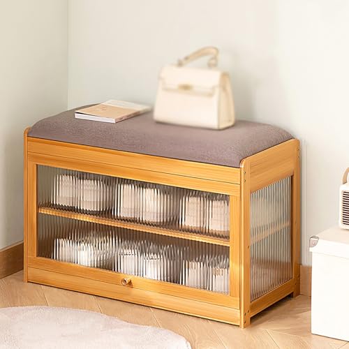 Holzbank mit weichem Kissen, 2-stöckiges Schuhregal, Schrank für Eingangsbereich, Wohnzimmer, Schlafzimmer und Flur von Generisch