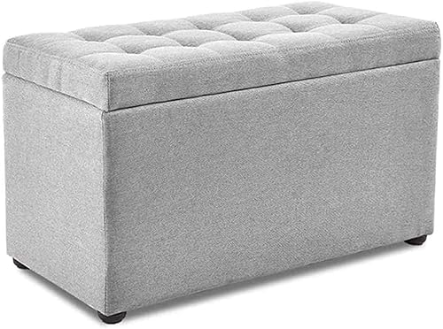 Holzhocker mit Stauraum, tragbare Fußstütze für Wohnzimmer und Schlafzimmer, kleiner Raum, Fußhocker, Pouf in Hellgrau von Generisch