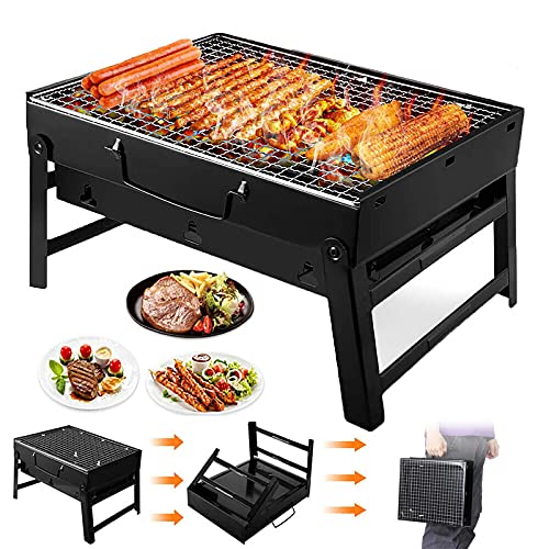 Holzkohlegrill, Premium-Edelstahl-Klappgrill mit tragbarem Griff, kocht 8–12 Burger, perfekt für Camping, Wandern, Picknick und Terrasse von Generisch