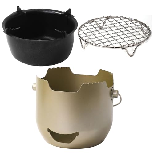 Holzkohlegrill - 5,91 Zoll tragbares Stahlgrill Grills mit Kochgitter und Traggefühlen zum Kochen, kompakte Grillausrüstung im Freien für Garten, Terrasse, Garten von Generisch
