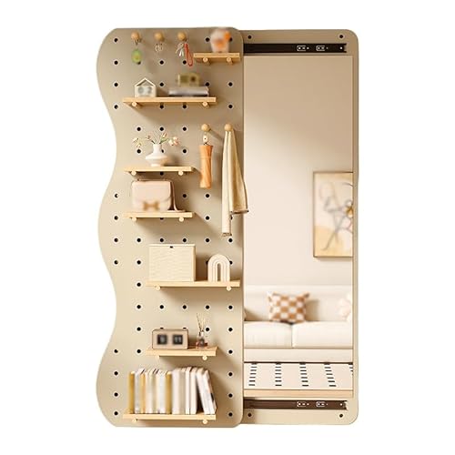 Holzwand mit Spiegel, modulare Ausstellungsregale für Hauseingang, Bett und Fitnessstudio, stilvolle beigefarbene Aufbewahrungsplatte, 160 x 40 cm, platzsparende Lösung Holzwand mit Spiegel, modulare Ausstellungsregale für Hauseingang, Bett und Fitnessstudio, stilvolle beigefarbene Aufbewahrungsplatte, 160 x 40 cm, platzsparende Lösung von Generisch