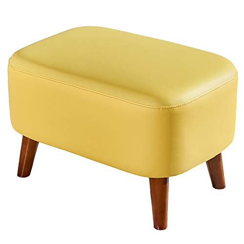 Home Furniture Ottoman Footstool Padded PU Leather Seat丨Wood Stool Square Pouf Bench丨Multifunction Leather Footrest von Generisch
