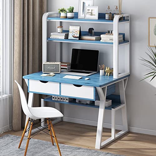 Home-Office-Computertisch mit Ablagen und 2 Schubladen, moderner einfacher Stil, Schreib- und Arbeitsstation für Laptop-Schreibtisch von Generisch