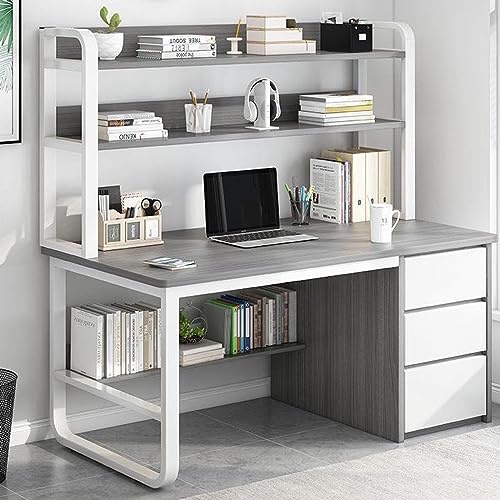 Home Office Schreibtisch mit Stall und Bücherregal, Computertisch mit 3 Schubladen, industrieller Arbeitszimmer, Schreibtisch, Arbeitsplatz für Zuhause und Büro von Generisch