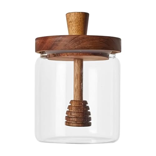 Honigglas aus Glas – Bienenstock-Honigtopf | Honigbehälter mit Holzdeckel und Dipper | 500 ml Glas Honigglas Behälter Honiglöffel Deckel, Glas Honigtopf zur Aufbewahrung von Honig und Sirup von Generisch