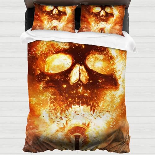 Horrorfilme Final Destination Bettwäsche mit Bettbezügen 135 x 200 & 2 Kissenbezügen 3teilig Pflegeleicht Bezug Halloween Bettwäsche Sets für Erwachsene (Schädel) von Generisch
