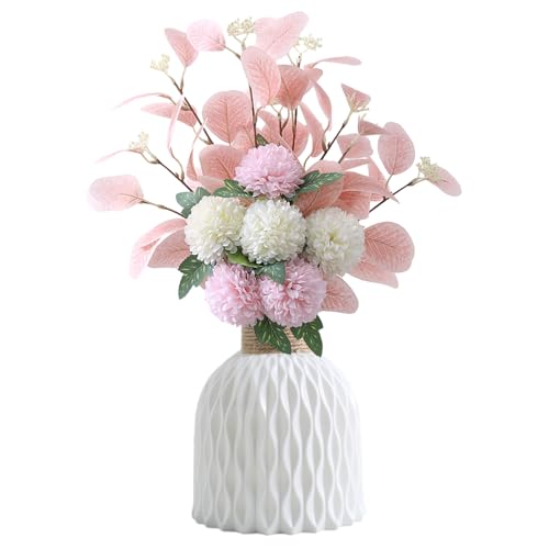 Hortensie Kunstblumen mit Vase, Rosa Künstliche Blumen, Seiden Blumenstrauß, Kunstblumen Wie Echt, Kunstblume Geeignet für Hochzeit, Braut, Büro, Zuhause, Party Dekoration von Generisch