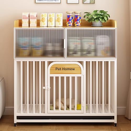 Hundebox Tisch mit Ablage aus gehärtetem Glas, multifunktionale Hundebox für den Innenbereich mit zweilagigen Ablagen und Selbstablagen für kleine und mittelgroße Hunde von Generisch