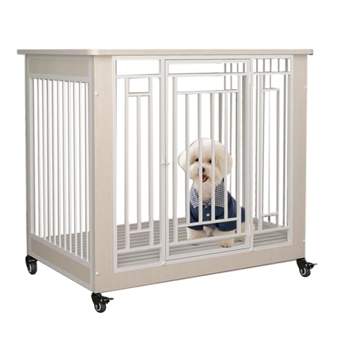 Hundebox aus Massivholz mit Universalrollen und herausnehmbarem Tablett, modernes Möbeldesign für einfache Reinigung, ideal für kleine und mittelgroße Hunde von Generisch