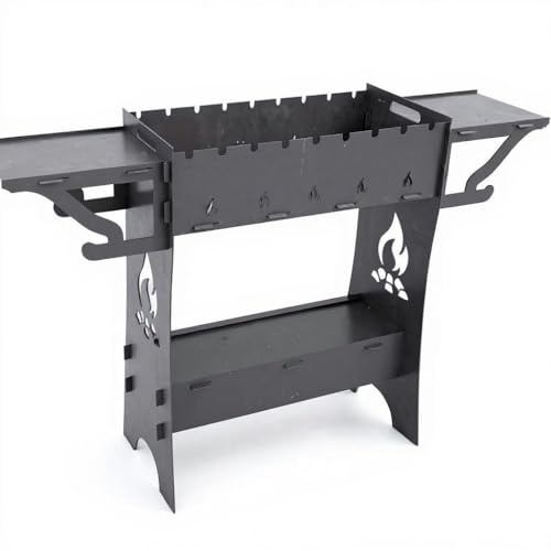 ILFIDIA Mangal Grill Schaschlik Holzkohlegrill, Mangalgrill, mit abnehmbaren Beinen, mobiler Grill für Garten, Picknick & Reisen, aus 2 mm Stahl für 9 Spieße. (mit Spieße) von Generisch
