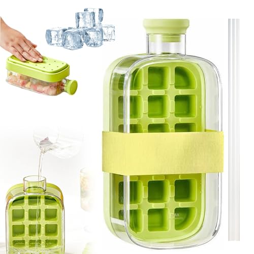 Ice Cube Bottle,Eiswürfel Flasche,Eiswürfelflasche, 2 in 1 Eiswürfelbehälter Wasserflasche mit Deckel und Behälter,Eiswürfelbehälter Flasche,Alle Eiswürfel ineiner Sekunde freigeben (Grün-800ml) von Generisch