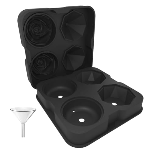 Ice Tray Rose Trays mit Abdeckungen 2 Hohlraum Silikon Rose Eis Tray & 2 Eis Maker Easy Release Große Form für gekühlte Cocktails W Eiswürfel Former Weihnachtlich (Black, One Size) von Generisch