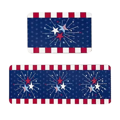 Independence Day Kristallplüsch-Fußmatten, 2er-Set, gemustert mit dekorativem Klein, symbolisiert die Freiheit, Unabhängigkeitstag, offener Frieden, Bodenmatten, Blau, Einheitsgröße von Generisch