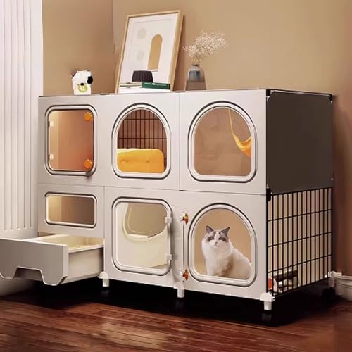 Indoor Katzenlaufstall mit Abdeckung oben und ausziehbarer Katzentoilette, sicheres Gehege mit verbessertem Schloss für Balkon oder Heimgebrauch Indoor Katzenlaufstall mit Abdeckung oben und ausziehbarer Katzentoilette, sicheres Gehege mit verbessertem Schloss für Balkon oder Heimgebrauch von Generisch