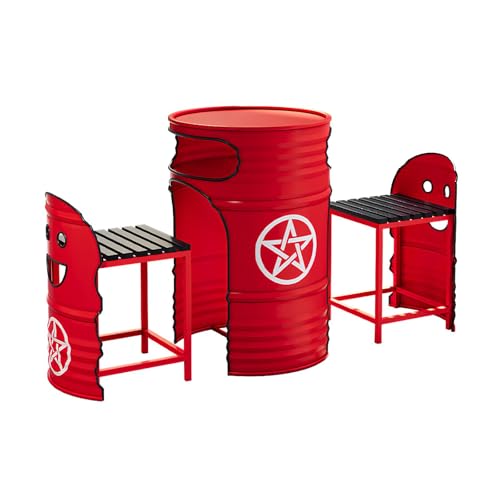 Industrial Couchtisch & Stuhl Set - Rund Ölfass Stil Lounge Tisch mit 2 Stühlen, Platzsparendes Push-In Design, Retro Metall Essgruppe für Balkon, Wohnzimmer, Café oder Empfangsbereich (C) von Generisch