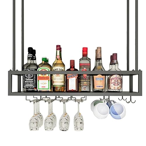 Industrie Metall Decke Weinregal Rund Hängend Flaschenhalter mit Glashalter Inverted Design für Küche & Möbel Größe:60x25x20cm von Generisch