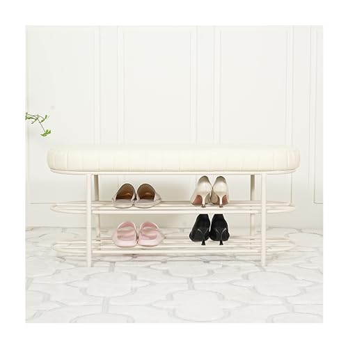 Industrielle Eingangsbank mit Kissen, 2-stöckiges Schuhregal und Aufbewahrung, weiß, Eingangsbank für Schuhe, Schlafzimmer, Flur, Möbel, 60 x 32 x 45 cm von Generisch