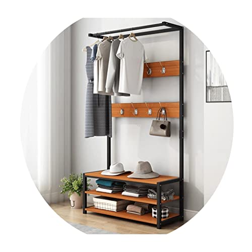 Industrielle Garderobe mit Schuhbank und Ablage, 3-in-1-Eingang mit Haken, Metallakzent-Möbel (Schwarz/Braun, 80 x 34 x 170 cm) von Generisch