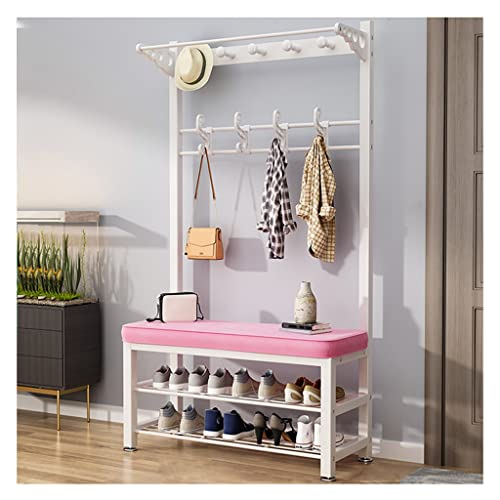 Industrielle Garderobenleiste mit Schuhaufbewahrung und 16 Haken, einfache Montage, Weiß, Rosa, 80 x 33 x 172 cm, eleganter kompakter Nizer für Eingangsbereich und Schlafzimmer. Industrielle Garderobenleiste mit Schuhaufbewahrung und 16 Haken, einfache Montage, Weiß, Rosa, 80 x 33 x 172 cm, eleganter kompakter Nizer für Eingangsbereich und Schlafzimmer. von Generisch