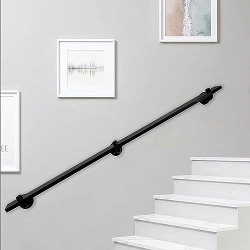 Industrielle Treppengeländer aus Schmiedeeisen, für Innen- und Außenbereich, mit Wandhalterungen und Beschlägen, 510 cm, Schwarz Industrielle Treppengeländer aus Schmiedeeisen, für Innen- und Außenbereich, mit Wandhalterungen und Beschlägen, 510 cm, Schwarz von Generisch