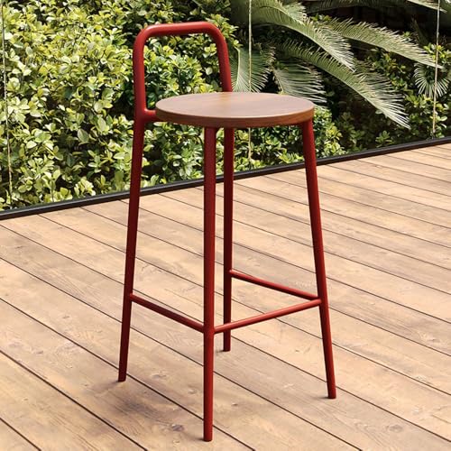 Industrielle runde Barhocker mit Rückenlehne & Fußstütze, Küchenthekenstühle Set mit 2 hohen Hockern, rot, 65 cm, modernes Design für Zuhause und Restaurant von Generisch