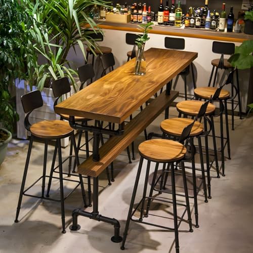 Industrieller Bartisch mit Kiefernholzplatte und Eisenbock – ideal für Cafés, Restaurants und Dessertläden von Generisch