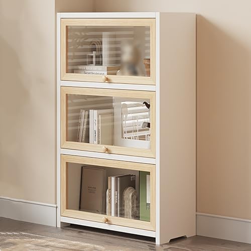 Industrielles Bücherregal aus Massivholz mit vielseitiger Aufbewahrung und nach innen klappbarer Schiebetür, Weiß, 50 x 28 x 101 cm von Generisch