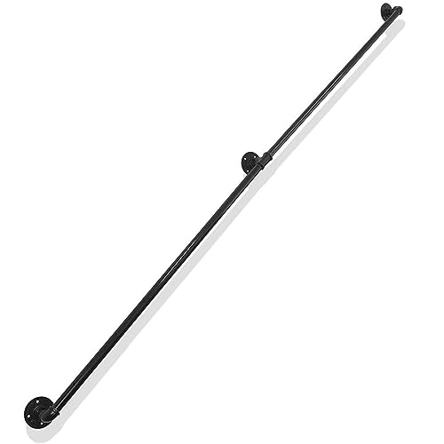 Industrielles Rohrgeländer-Set, verstellbar, 3,5 m bis 6,1 m, Schmiedeeisen-Handlauf für Innen- und Außentreppen, Decks, Veranden, schwarze Geländerstütze (3,5 m Größe) von Generisch