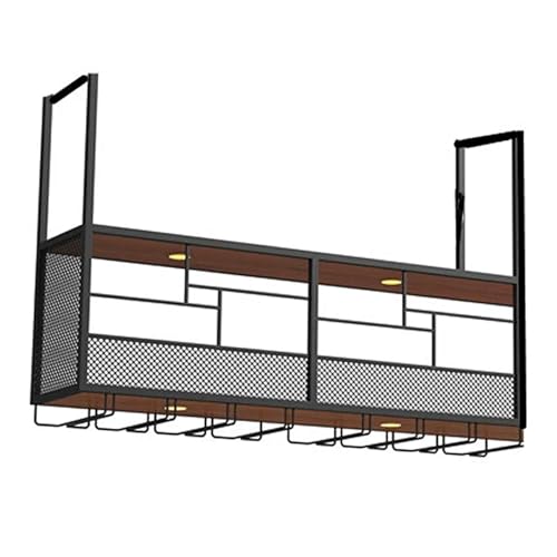 Industrielles Weinglasregal mit LED-Licht, Wandmontage, Hängeregal, Metallrahmen, Likörflaschenhalter, stilvolle Heimdekoration (120 x 30 x 45 cm) von Generisch