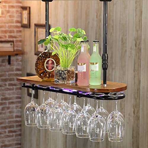 Industrielles Weinregal – Hängendes Weinregal mit Glashalter, Regal & 2 Lichtern – Verstellbare Deckenstange – Metall Wandmontage Design für Weingläser Industrielles Weinregal – Hängendes Weinregal mit Glashalter, Regal & 2 Lichtern – Verstellbare Deckenstange – Metall Wandmontage Design für Weingläser von Generisch