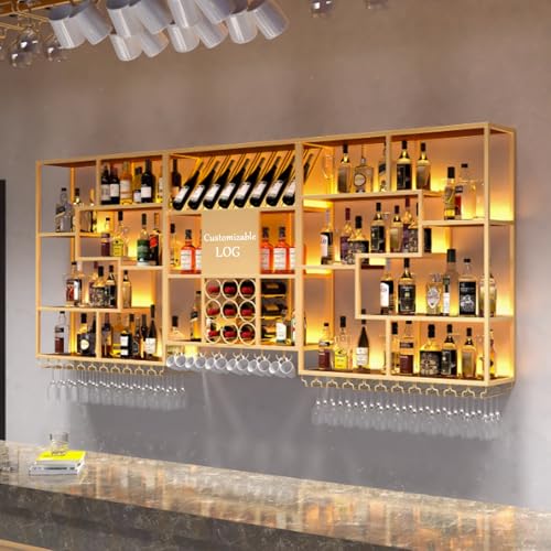 Industrielles Weinregal aus Metall zur Wandmontage mit LED-Licht und Glashalter, schwebendes Eisenregal für Zuhause, Bar, Display Industrielles Weinregal aus Metall zur Wandmontage mit LED-Licht und Glashalter, schwebendes Eisenregal für Zuhause, Bar, Display von Generisch