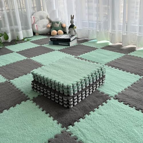 Ineinandergreifende Schaumstoff-Puzzlematte, weiche Plüsch-Bodenfliesen für bequemen Wohn- und Schlafzimmer-Teppich von Generisch