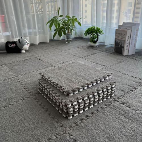 Ineinandergreifende Schaumstoff-Puzzlematte, weiche Plüsch-Bodenfliesen für bequemen Wohn- und Schlafzimmer-Teppich von Generisch