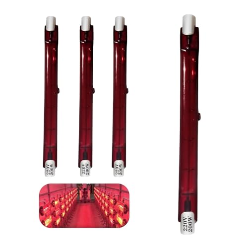 Infrarotlampe 200W, R7 Halogenstab Dimmbar, R7S Halogenlampe 118mm 200W Ersatz J-Typ Linear Halogen Lampe, 200LM, Infrarot Halogen Wärmelampe 200W Halogenstablampe Rot Heizlampe, 10mm Ø, 4 Stück von Generisch