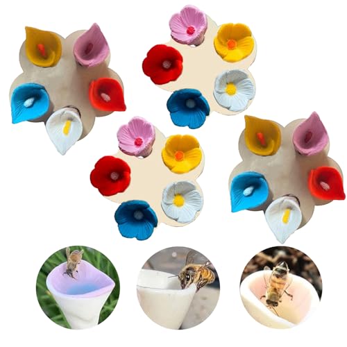 Insekten Trinkbecher, Sichere Bee Trink Cups aus Sicherheit PVC-Material, Bienen Insekt Trinkbecher, Garten Bee Insect Drinking Bunter Blütenform Bee Cups (4 Stuck-B) von Generisch