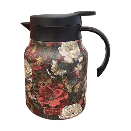 Isolierte Teekanne | Tee-Thermoskanne mit integriertem Teesieb | Vintage Blumenmuster Teekanne | Blumenmuster Teekanne mit Griff | Thermokaraffe mit Deckel für Heißgetränke-Kaffeekanne von Generisch