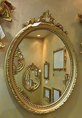 Italienische Badezimmer Spiegel Ovaler Barockspiegel Wandspiegel Weiß Oval Barock Badspiegel Spiegel 63 x 46 cm Flurspiegel Wohnzimmerspiegel Made in Italy C13 Gold von Generisch
