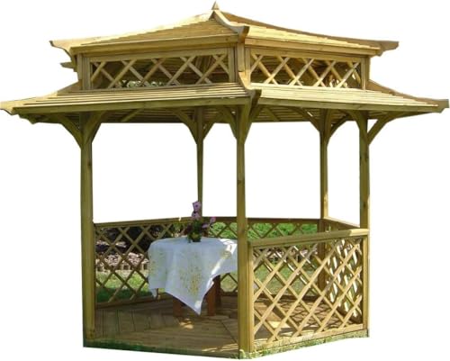 JAPANISCHE GARTENLAUBE HOLZPAVILLON PAVILLON mit Holzdach 2,5m x 2,5m PAGODE von Generisch