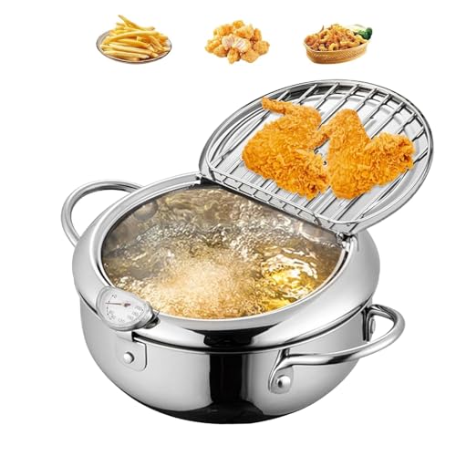 Japanese Deep Fryer Pot, Style Tempura Frying Pot,Japanese Deep Fryer Pots for Kitchen French Fries, Chickens (Silver,Small 11.4″) von Generisch