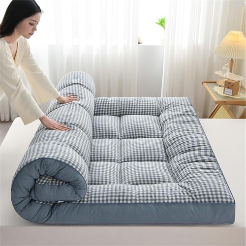 Japanische Bodenmatratze, dicke Futon-Matratze, rollbare Klappmatratze, Schlafkissen, Bettauflage, blaues Karomuster, 200 x 200 cm, perfekt für Schlafsäle und Wohnzimmer Japanische Bodenmatratze, dicke Futon-Matratze, rollbare Klappmatratze, Schlafkissen, Bettauflage, blaues Karomuster, 200 x 200 cm, perfekt für Schlafsäle und Wohnzimmer von Generisch