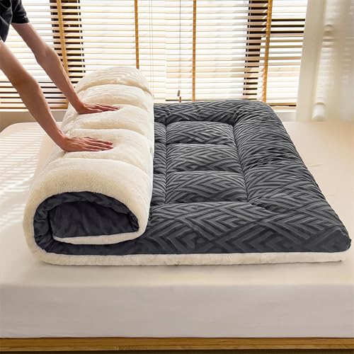 Japanische Bodenmatratze, volle Größe, Futon-Matte, atmungsaktiv und superweich, zottelig, aufrollbar, tragbar, Studentenschlafsaal, Matratze, faltbar und gemütlich (Grau, 150 x 200 cm) von Generisch