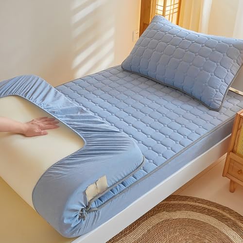 Japanische Futon-Matratze, dicke Bodenmatratze, extra dick, flauschig, Schlafsaal-Matratze, Hellblau, 120 x 200 cm, leicht zu falten von Generisch