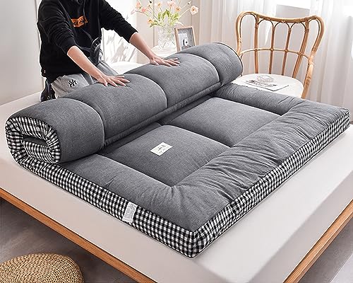 Japanische Futon-Matratze, dicke Faltmatte für Kinder und Erwachsene, aufrollbare Boden-Isomatte, Schlafsaal, Liege, King-Size-Größe, 150 x 200 cm, Grau von Generisch