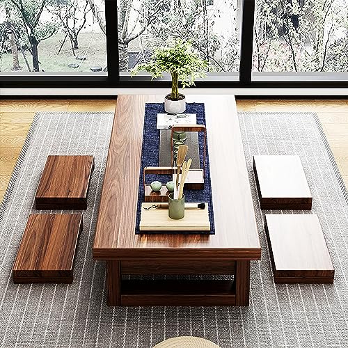 Japanischer Bodentisch mit 4 Hockern, Vintage-Kotatsu-Tisch Esstisch – Couchtisch aus Holz, japanischer Tatami-Teetisch, niedriger Tisch zum Sitzen auf dem Boden, Braun, 100 x 60 x 35 cm von Generisch