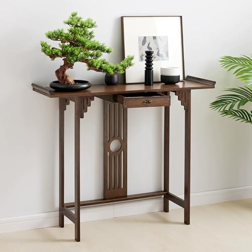 Japanischer Konsolentisch mit Stauraum, Bambus-Eingangstisch mit Schublade, schmaler Vintage-Sofatisch für Flur, Foyer von Generisch