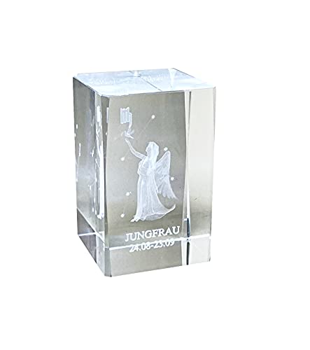 Jungfrau 3D Glas Kristall Quader XL Sternzeichen im Hochformat - von WWW.Vienna-Fashion.at - Wien Österreich Austria - Setzkasten Deko Vitrine (Jungfrau) von WEIPAI